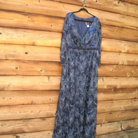 Mac Duggal 67438 Womens Plus EMBELLISHED ILLUSION LONG SLEEVE WRAP OVER A LINE - Picture 6 of 12